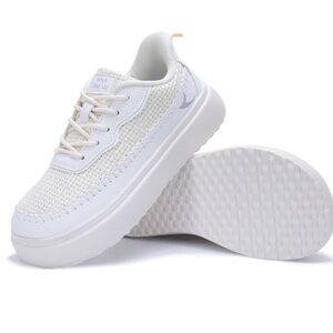 Wide Toe Box Walking Shoes - Comfortable Platform - Cream Colored - Size 8.5
